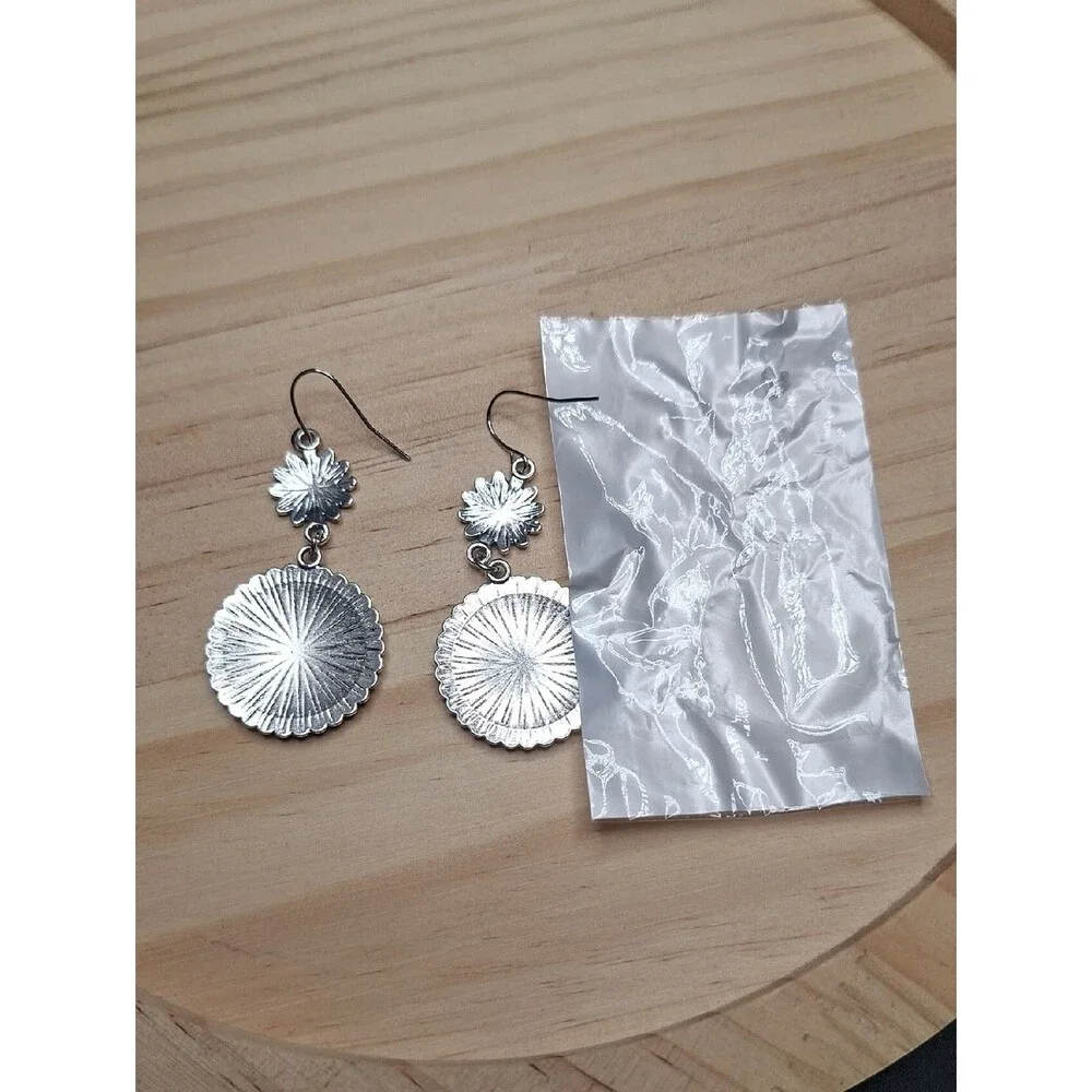 Silver-Tone Blue Floral Drop Earrings with Pink & Orange Accents